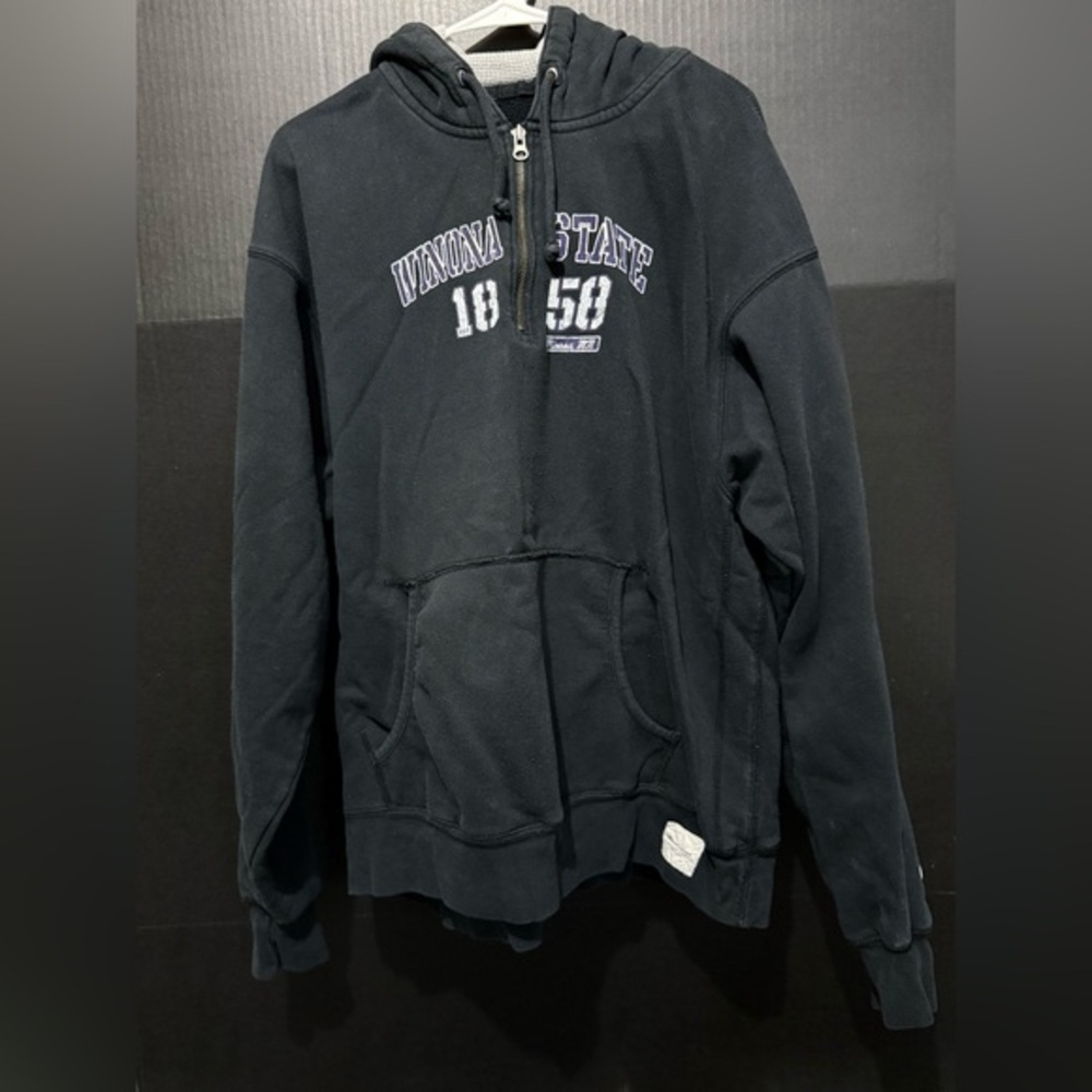 🎋VINTAGE Champion Black Hooded Zip Neck Sweatshirt
